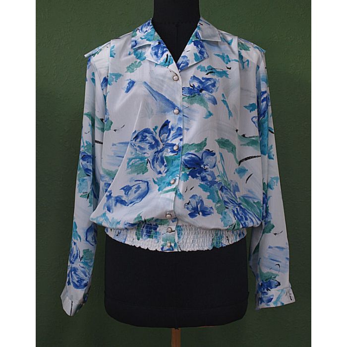 Blomstret, vintage blusejakke fra Eurofashion i str. 40, ubrugt