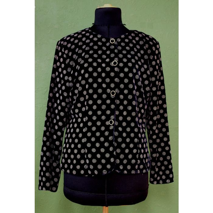 Jakke i sort velour med hvide bomber i str. 36/38, fra Sara of London, ny