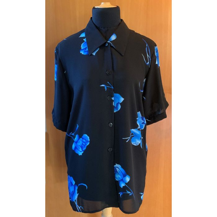 Sort skjortebluse med bl blomster fra Michael Gold, str. M, ubrugt
