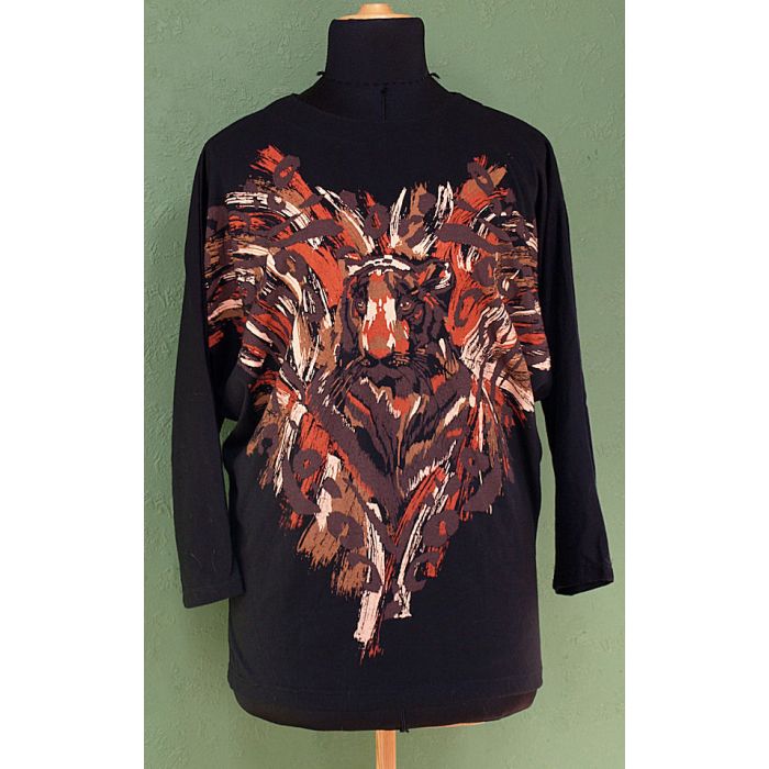 Vintage bluse med tigermotiv, fra Irma. Ubrugt