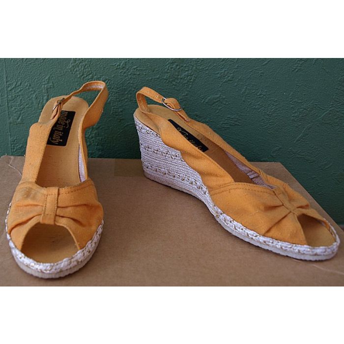 Vintage stofsandal med kinahæl i flet, str. 38, 70erne