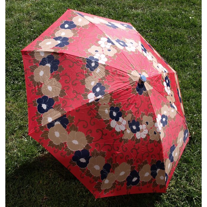 Vintage taskeparaply med blomsterprint, 70erne