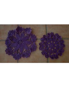 2 lilla, hæklde vintage duge, ubrugt