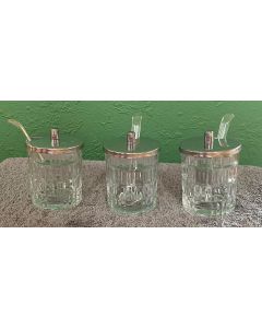 3 små vintage glas med låg til sennep, marmelade, 50erne