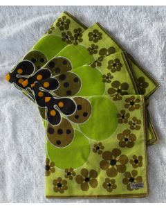 4 grønmønstrede Vintage lommetørklæder af den spanske kunstner Castaño, Madrid