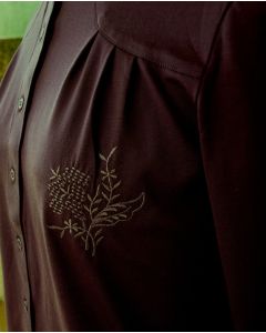 Auberginefarvet vintage skjortebluse af mærket Festival, str. 38, 70erne