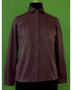 Auberginefarvet vintage skjortebluse af mærket Festival, str. 38, 70erne