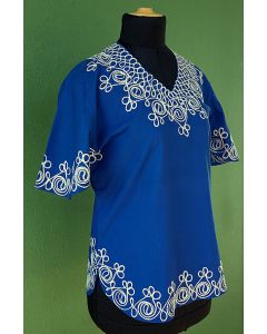 Blå vintage bluse med broderier, str. 38