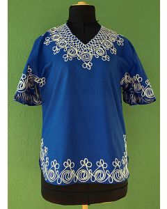Blå vintage bluse med broderier, str. 38