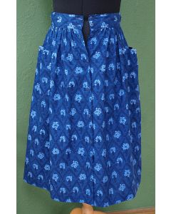 Blomstret, blå Vintage nederdel, str. 36, 80erne