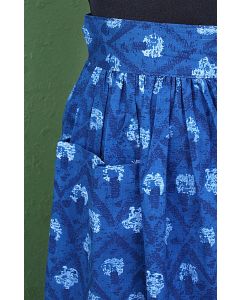 Blomstret, blå Vintage nederdel, str. 36, 80erne