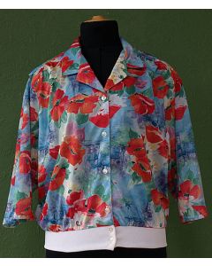 Blomstret vintage skjortejakke med valmuemotiver, str. 40, ubrugt