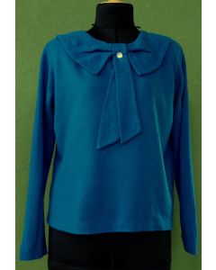 Blå bluse i let strik med pyntesten/diamant, str. S, ubrugt