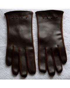 Brune skindhandsker med strikkede indsatser, str. 7½