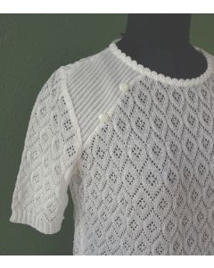 Hvid vintage bluse i mønsterstrik fra engelske jb, Str. M, ubrugt