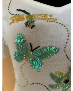 Hvid, t-shirt med paillet motiver, fra O'Reily's, str. S, ubrugt