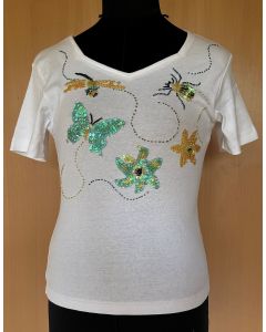 Hvid, t-shirt med paillet motiver, fra O'Reily's, str. S, ubrugt