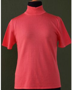 Koralrød, kortærmet bluse med turtleneck fra Micha, str. S, ubrugt