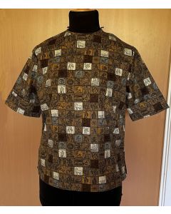Kortærmet Vintage bluse med brune mønstre, str. 40