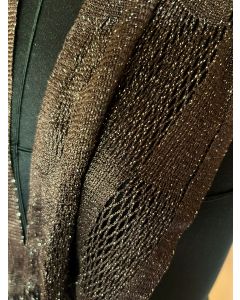 Langt, brunt vintag tørklæde med glimmer og frynser, 70s. Ubrugt