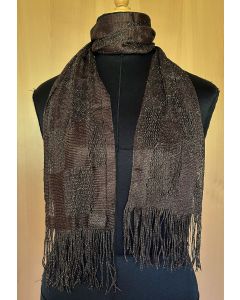 Langt, brunt vintag tørklæde med glimmer og frynser, 70s. Ubrugt