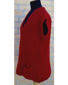 Rød, håndstrikket vintage vest i str. 38, ubrugt
