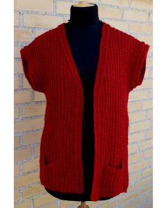 Rød, håndstrikket vintage vest i str. 38, ubrugt