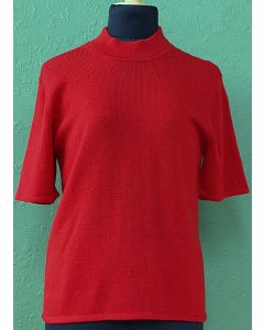 Rød, kortærmet strikbluse med turtleneck, str. 38. Ubrugt