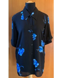 Sort skjortebluse med bl blomster fra Michael Gold, str. M, ubrugt