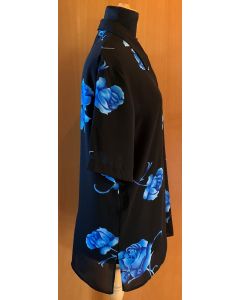 Sort skjortebluse med bl blomster fra Michael Gold, str. M, ubrugt