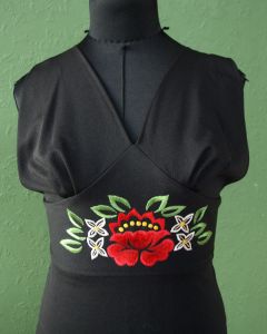 Sort ,lang Vintage selskabskjole, str. 36, 70/80erne