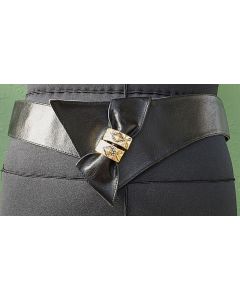 Sort Vintage bælte i læder med guldpynt, 80s