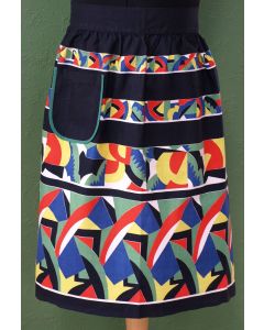 Sort vintage forklæde med print fra Frederiksberg Forklædefabrik