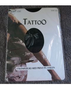 Sorte strømpebukser med print på anklen, str. S/M