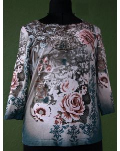 Mønstret bluse med 3/4 lange ærmer fra Femme, str. S, ubrugt