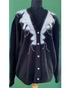 Sort, strikket vintage cardigan fra Up-design. Ubrugt