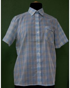 Vintage skjortebluse i lyseblå tern fra Brandtex, str. 36, 80s