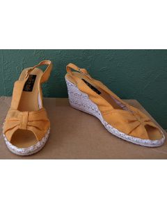 Vintage stofsandal med kinahæl i flet, str. 38, 70erne