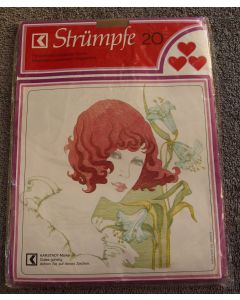 Vintage strømper til hofteholder i str. 8½ i farven Amber. Uåbnet i originalemballage.