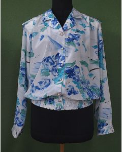 Blomstret Vintage blusejakke fra Eurofashion, str. 40, 80erne