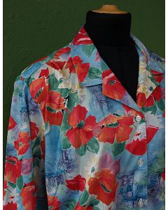 Blomstret vintage skjortejakke med valmuemotiver, str. 40, ubrugt