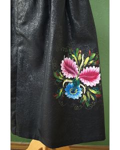 Sort vintage nederdel med præget mønster og blomstermotiv, str. 36/38, ubrugt