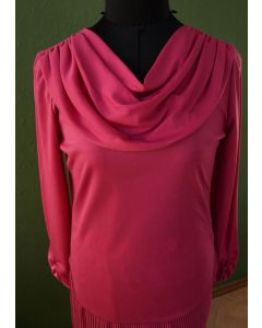 Fuchsiafarvet vintage sæt med plisseret nederdel og bluse med vandfaldskrave fra Pitava, str. 36/38, ubrugt