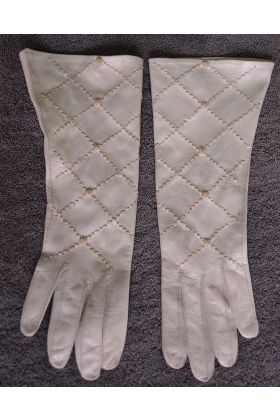 Cremefarvede, semilange vintage handsker, str. 7½
