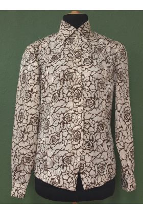 Vintage skjortebluse med rosenmønster, str. 36, 80erne