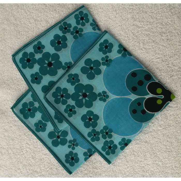 Turkisblå vintage lommetørklæder af Castaño, Madrid, ubrugte