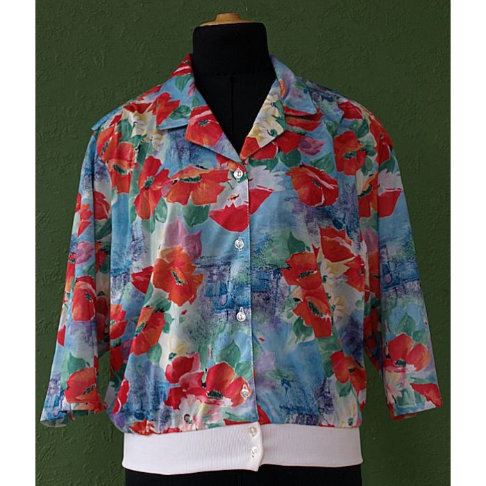 Blomstret vintage skjortejakke med valmuemotiver, str. 40, ubrugt