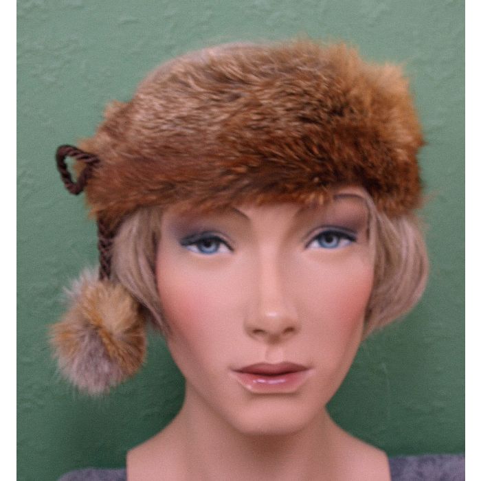 Rødbrunt vintage pandebånd i rævepels, ubrugt