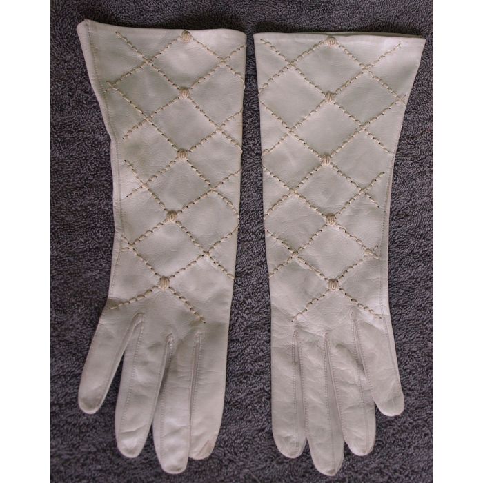 Cremefarvede, semilange vintage handsker, str. 7½