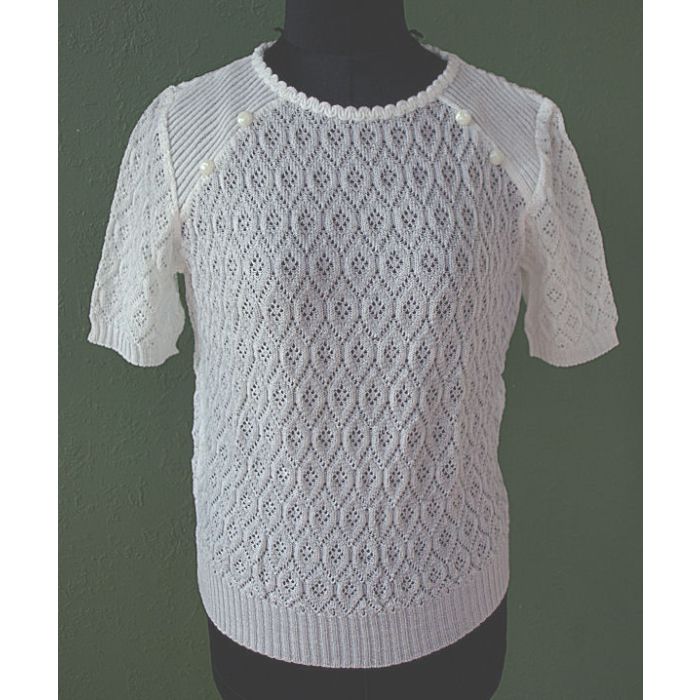 Hvid vintage bluse i mønsterstrik fra engelske jb, Str. M, ubrugt